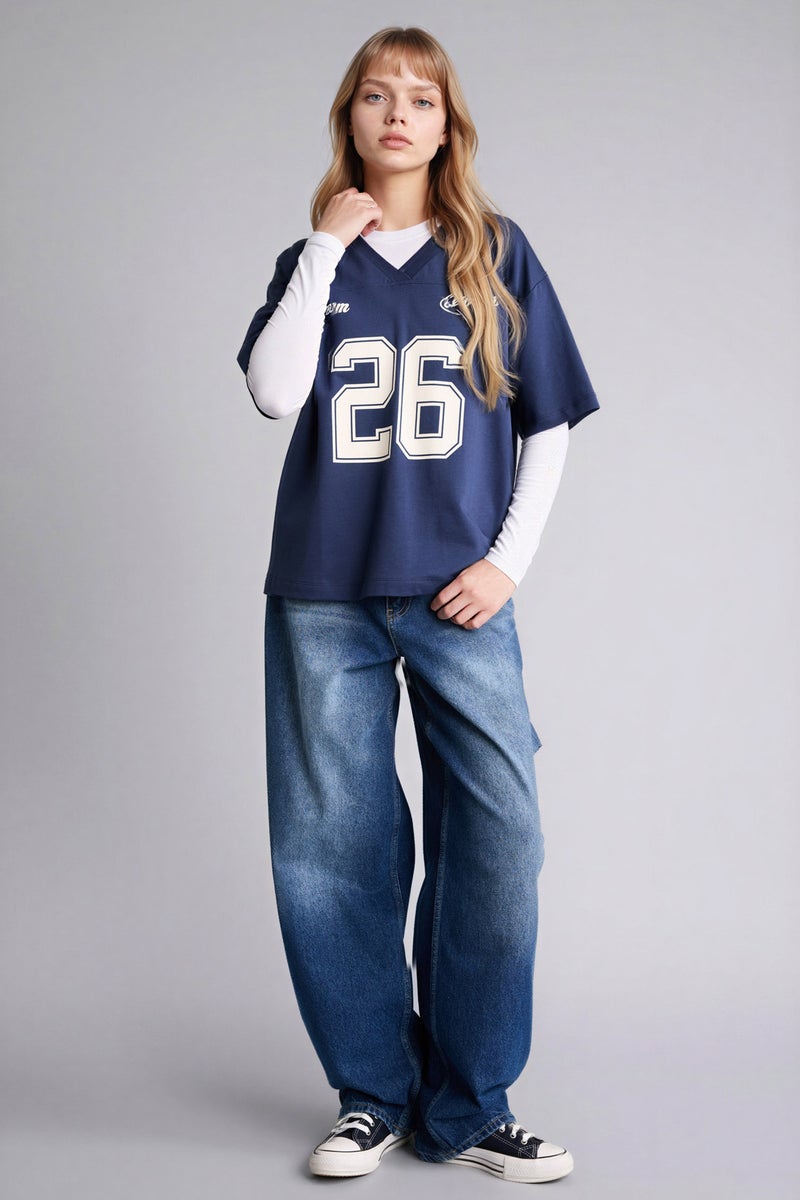 ديفاكتو تيشيرت نص كم اوفر سايز مطبوع - Image 2